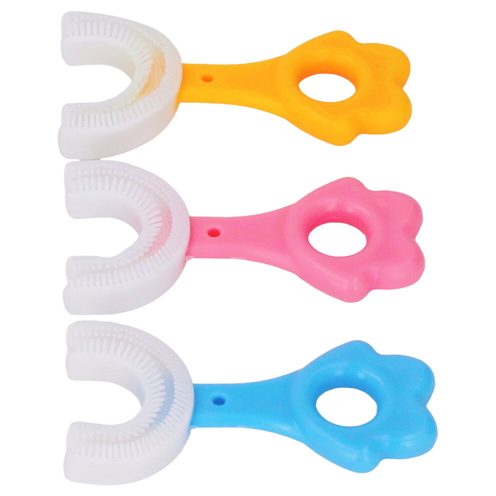 3pcs Kids U Shape Toothbrush 360 Degree Teeth Cleaning Comfortable Handle Manual Training Toothbrush