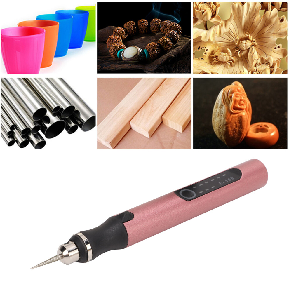 Electric Engraving Pen Usb Charging Wireless Diy Indicator Lights Automatic Power Failure Protection Mini Grinding Pen Rose Gold 7691321413346