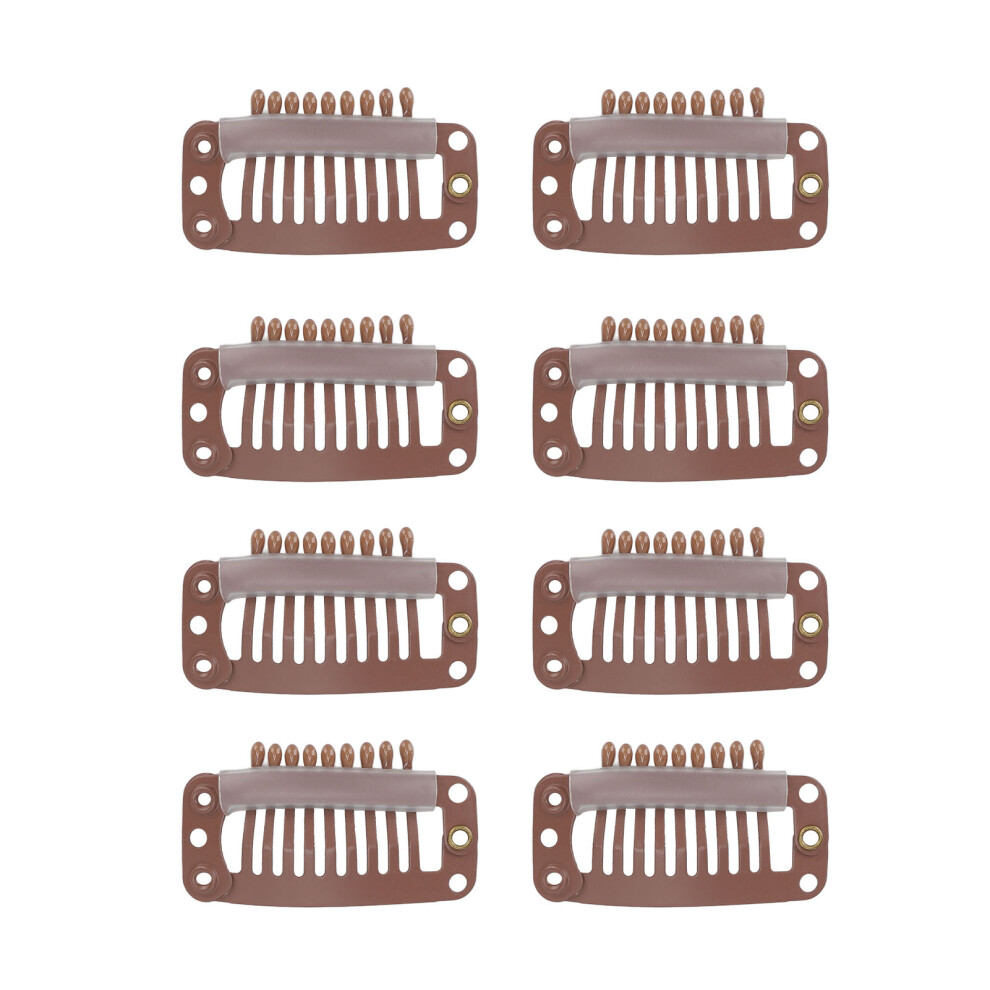 Unisex Brown 40Pcs Hair Wig Clips Stainless Steel 9 Teeth Firmly Hold Hair Extension Hairpiece Clip 32Mm Light