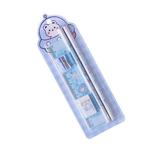 5-teiliges gemischtes Radiergummi-Stift-Set, Kunststoff/Holz-Set