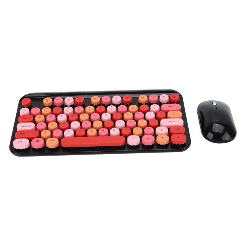 USB Keyboard Mouse 2.4GHz Wireless Ergonomic Retro 75 Keys Full Size Gaming Keyboard Mouse Set for Computer Laptop Red Black