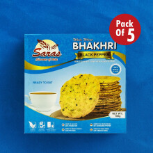 Saras Bhakhri Black Pepper 180G (Pack of 5) | Spicy Gujarati Crispbread Snack | Bold Black Pepper Flavour | Crunchy, Ready-to-Eat & Vegetarian