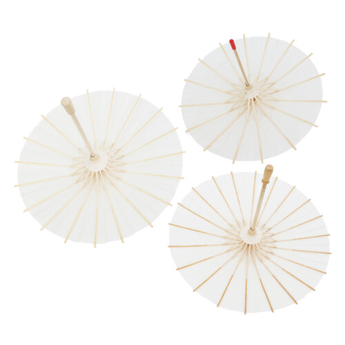 3 piezas paraguas de papel en blanco 20/30/40cm mango largo