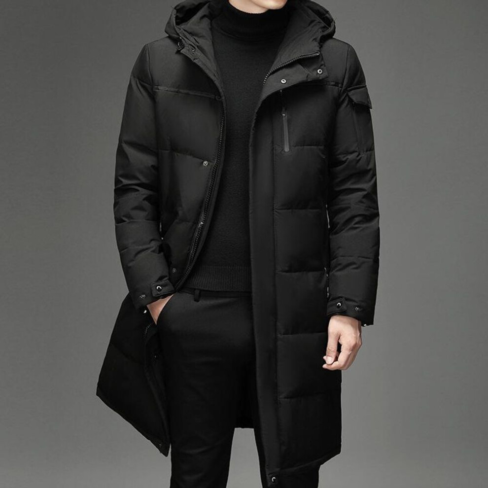 (black, 3XL) Down Jacket Men's Jacket Dad Wear Long Work Clothes Over The Knee Thickened Outdoor