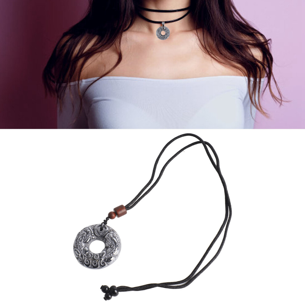 Terahertz Pendant Necklace Power Stone Natural Terahertz Stone Pendant with Double Dragon Pattern