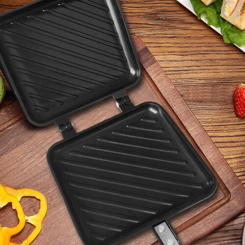 Sandwich Pan Breakfast Double Sided Frying Pan Flat Bottom Nonstick Sandwich Panini Maker Pan Pattern Grid 2