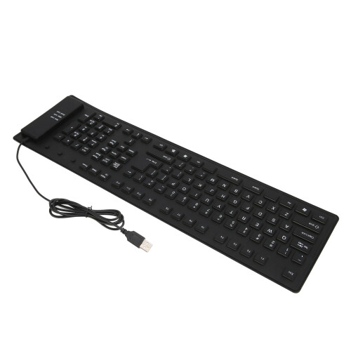Teclado plegable de silicona de 109 teclas, con cable USB, negro