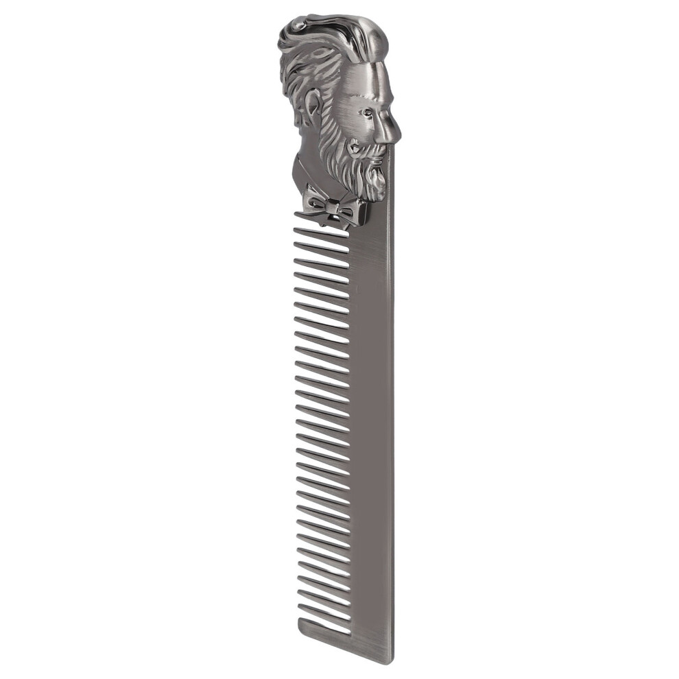 Unisex Silver Zinc Alloy Oil Hair Comb Portable Three Dimensional Engraving Vintage Beard Comb For Hair Salon Home