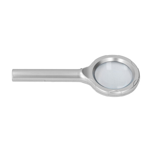Lupa de mano 4X 60 mm 2 x AA 6 LED plateada