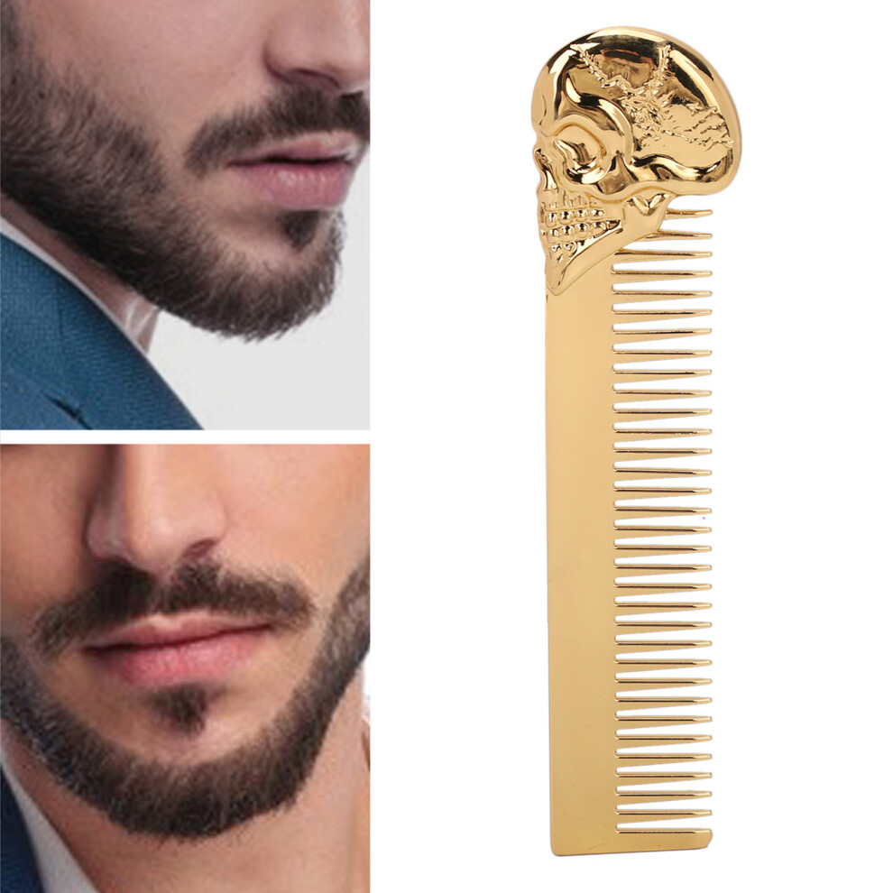 Unisex Gold Pocket Beard Comb Zinc Alloy Skull Pattern Hair Styling Mustache Shaping Oil Hair Comb