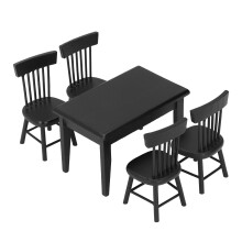 Conjunto de mesa y sillas de abedul negro para casa de muñecas a escala 1:12