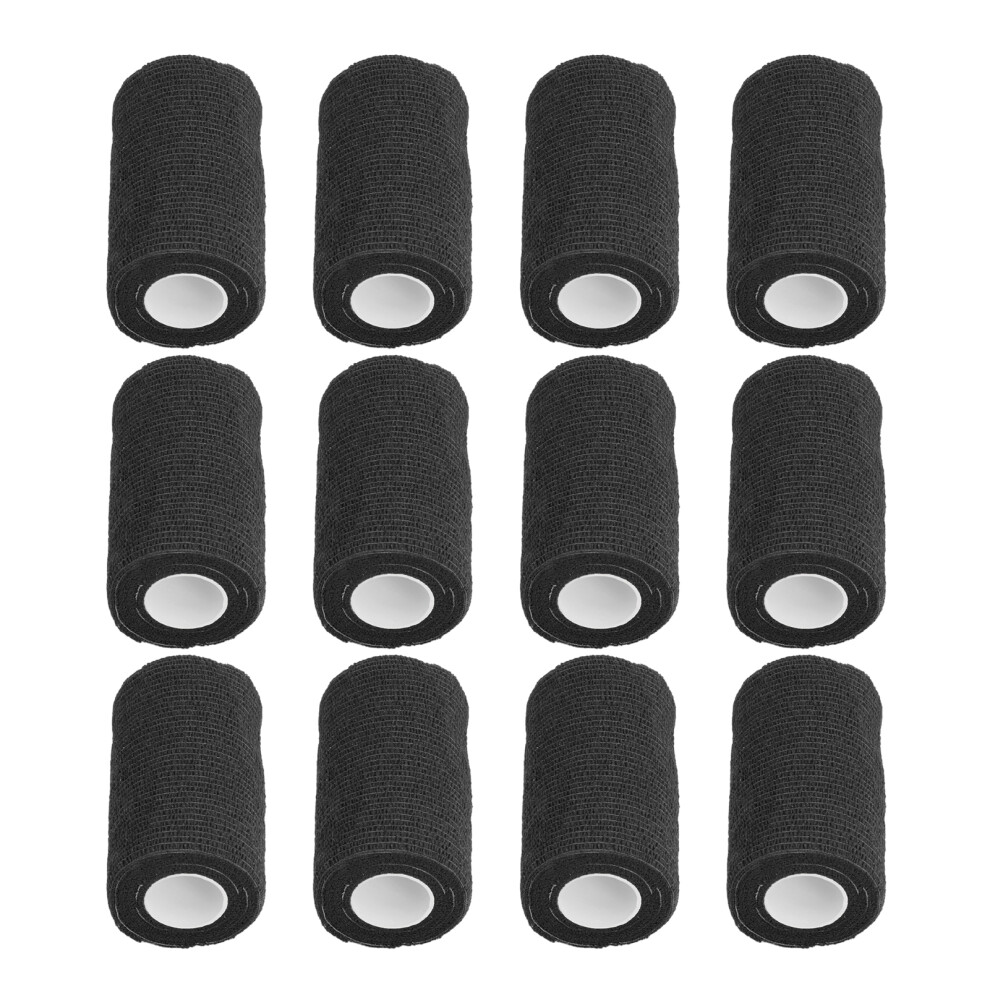 Black 12Pcs Bandage Wrap Natural Latex Elastic Self Adhesive Wrap For Cows Dogs Horses 10Cm