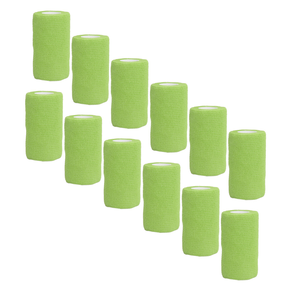 Green 12Pcs Bandage Wrap Natural Latex Elastic Self Adhesive Wrap For Cows Dogs Horses 10Cm