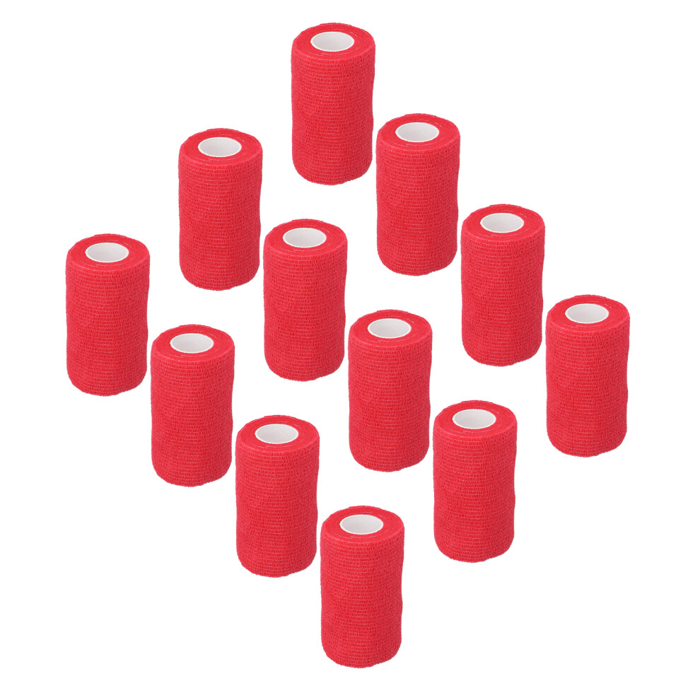 Red 12Pcs Bandage Wrap Natural Latex Elastic Self Adhesive Wrap For Cows Dogs Horses 10Cm