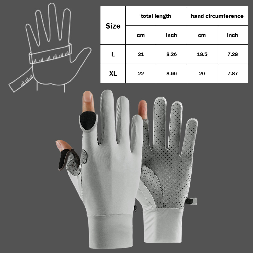 Sun Gloves Ice Silk UV Protection Fishing Gloves Nonslip Breathable 2 Cut Fingers Gloves for Men Summer Outdoor Fishing Running Cycling