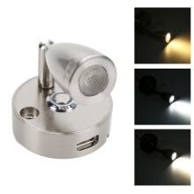 Luz de lectura LED para caravana 3W 12-24V USB, 3 colores, níquel