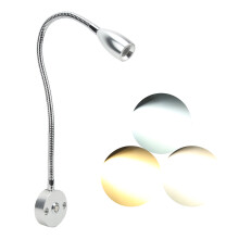 Lámpara de lectura LED de cuello de cisne, 3 W, 3 colores, plateada