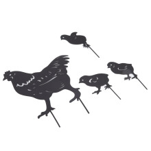 4 Stück Hennen-Silhouette-Pfähle – Henne aus schwarzem Eisen, Gartenkunst 25x21 cm