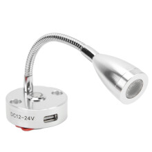 Luz de lectura para autocaravana 12-24 V, 3 W, cuello flexible, plateado