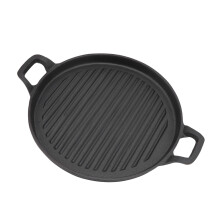 Cast Iron Griddle Reversible Dual Handle Ribbed Round Cast Iron Frying Pan for Gas Electric Stovetop 31cm / 12.2in