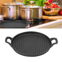 Cast Iron Griddle Reversible Dual Handle Ribbed Round Cast Iron Frying Pan for Gas Electric Stovetop 28cm / 11.0in