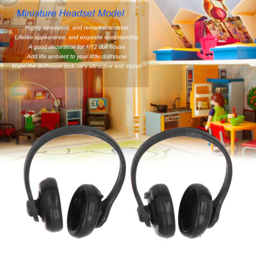 2 Stück 1/12-Skala Miniatur-Headset Schwarz 16x17mm 2