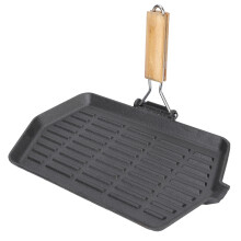 21x35 Grill Pan Household Portable Folding Cast Iron Non Stick Even Heating Steak Frying Pan with Wooden Handle