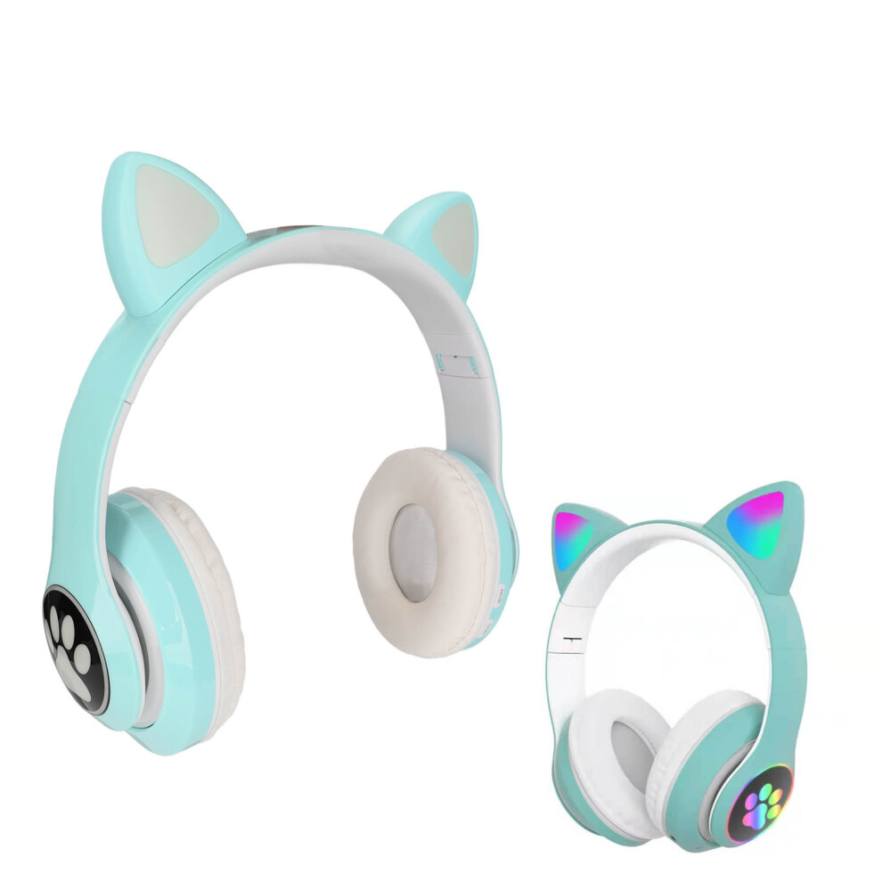 Lxb39c Kids Headphone Bluetooth 5.0 Foldable Wireless Glowing Music Cat Ear Headphone For Kids(Water ) Green 9481321481678