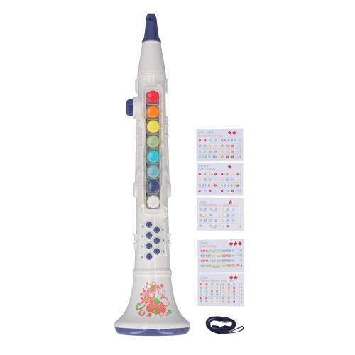 Clarinete de juguete de plástico blanco con 3 pilas AA 1