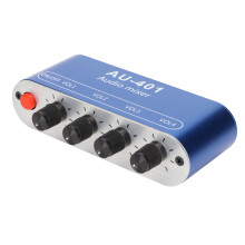 Mini-Stereo-Mixer 4-in-1-Out Blaues Aluminium 3,5 mm