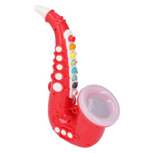 Saxofón de juguete rojo, de plástico ajustable, 3 pilas AA
