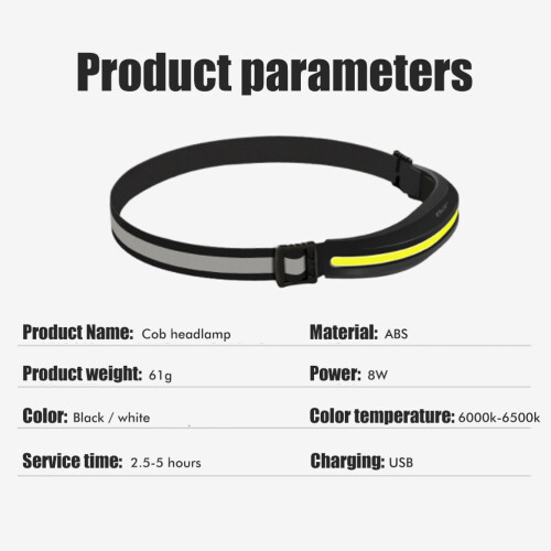 Linterna frontal COB 50m impermeable 2,5-5h negro 2