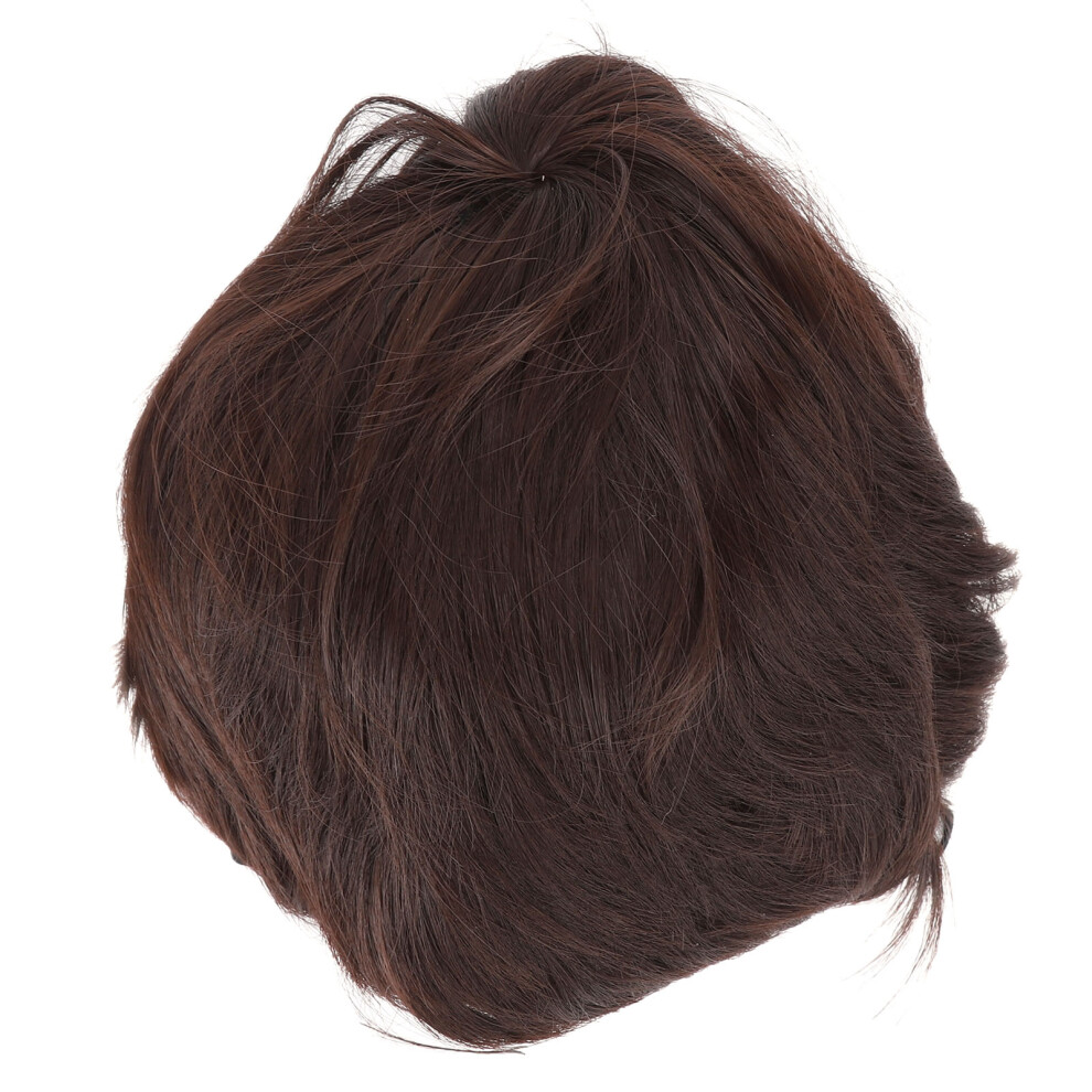 Unisex Brown Men Short Wig Fashionable Fluffy Dark Synthetic Wig For Cosplay Halloween Costume Party