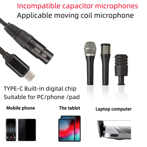 Cable USB-C a XLR para micrófono 3.0m nylon, negro, 93dB SNR 2