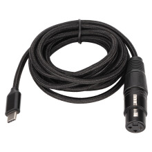 Cable USB-C a XLR para micrófono 3.0m nylon, negro, 93dB SNR