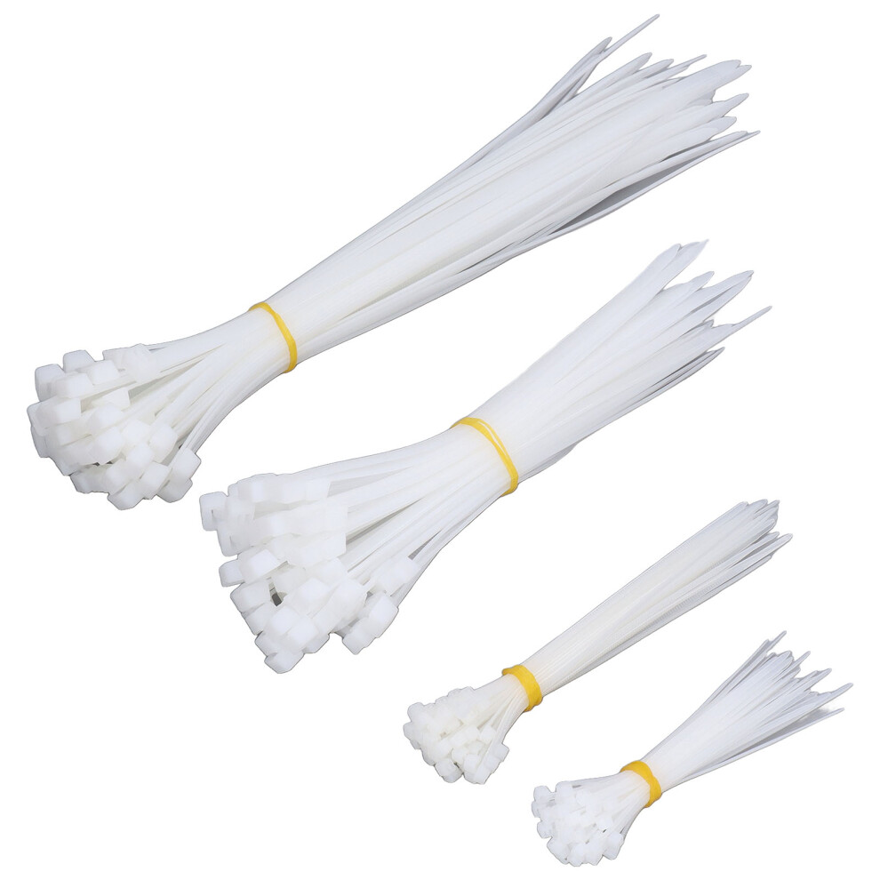200Pcs Heavy Duty Cable Ties Assortment Zip 4 6 8 12In Assorted Sizes 18 120Lb Tensile Strength White 8491321498911