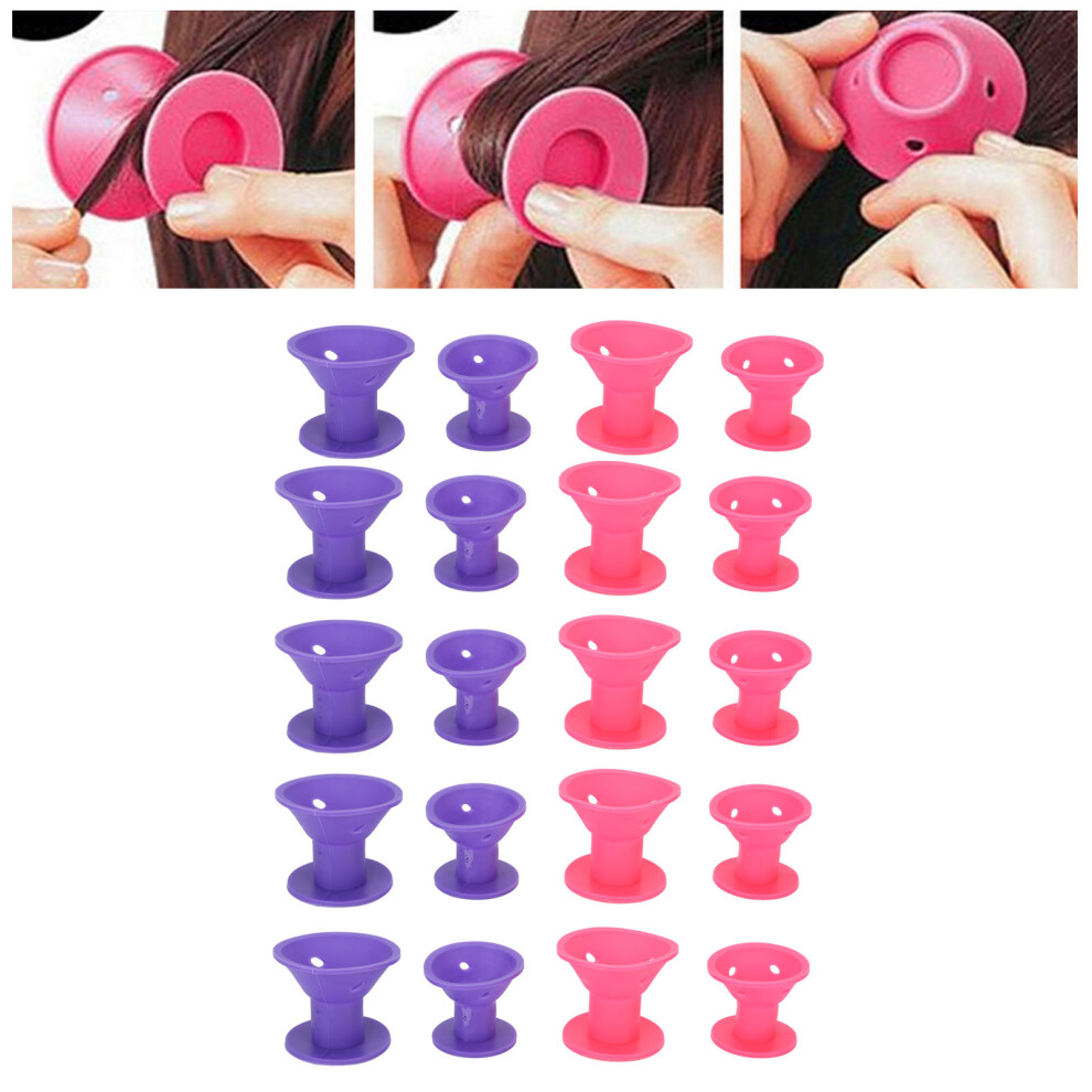 Purple/Pink 20Pcs Hair Roller Household Portable Silicone Hair Curler Styling Tool For Women Girls