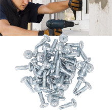 50 Pcs Cross Self Drilling Screw 4.8x16mm Carbon Steel Galvanized Rust Proof Drill Screws for Home Round