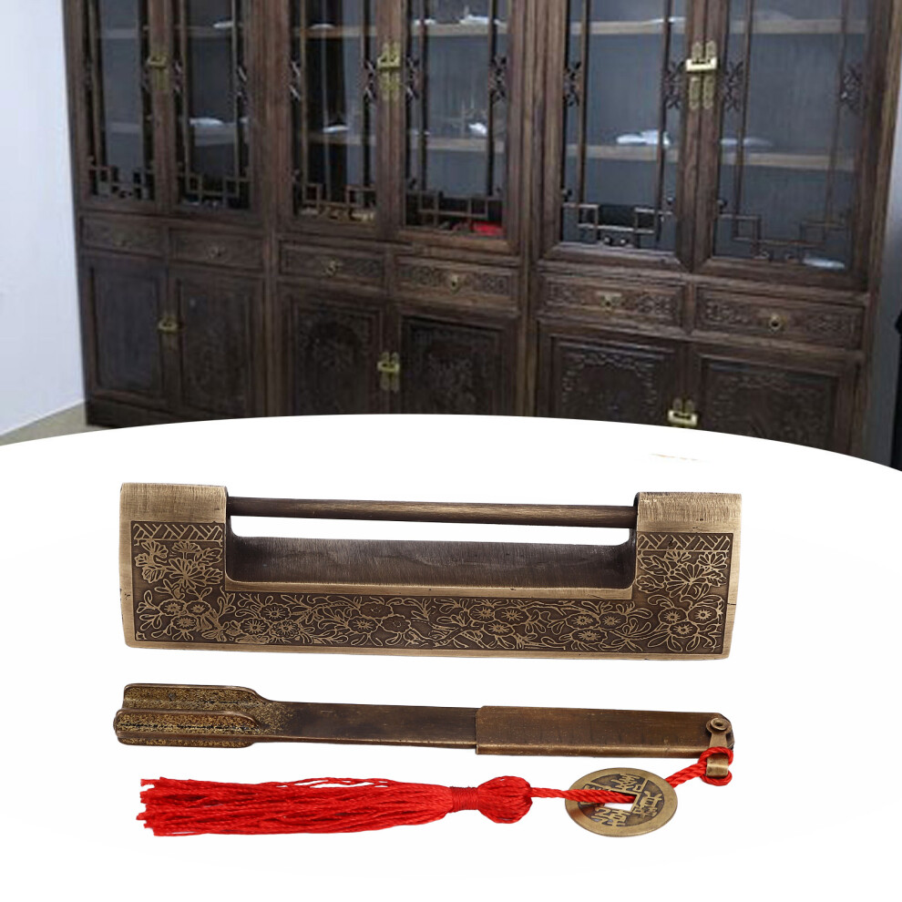 Chinese Antique Lock Retro Spacing 9Cm/3.5In Classic Pattern Brass Horizontal Padlock Lock For Gift Boxes Cabinets 4651321506908