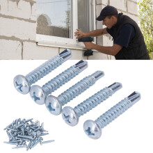 50 Pcs Round Head Self Drilling Screw 4.2x25mm Galvanized Steel Drill Screws for Furniture Repair Cross