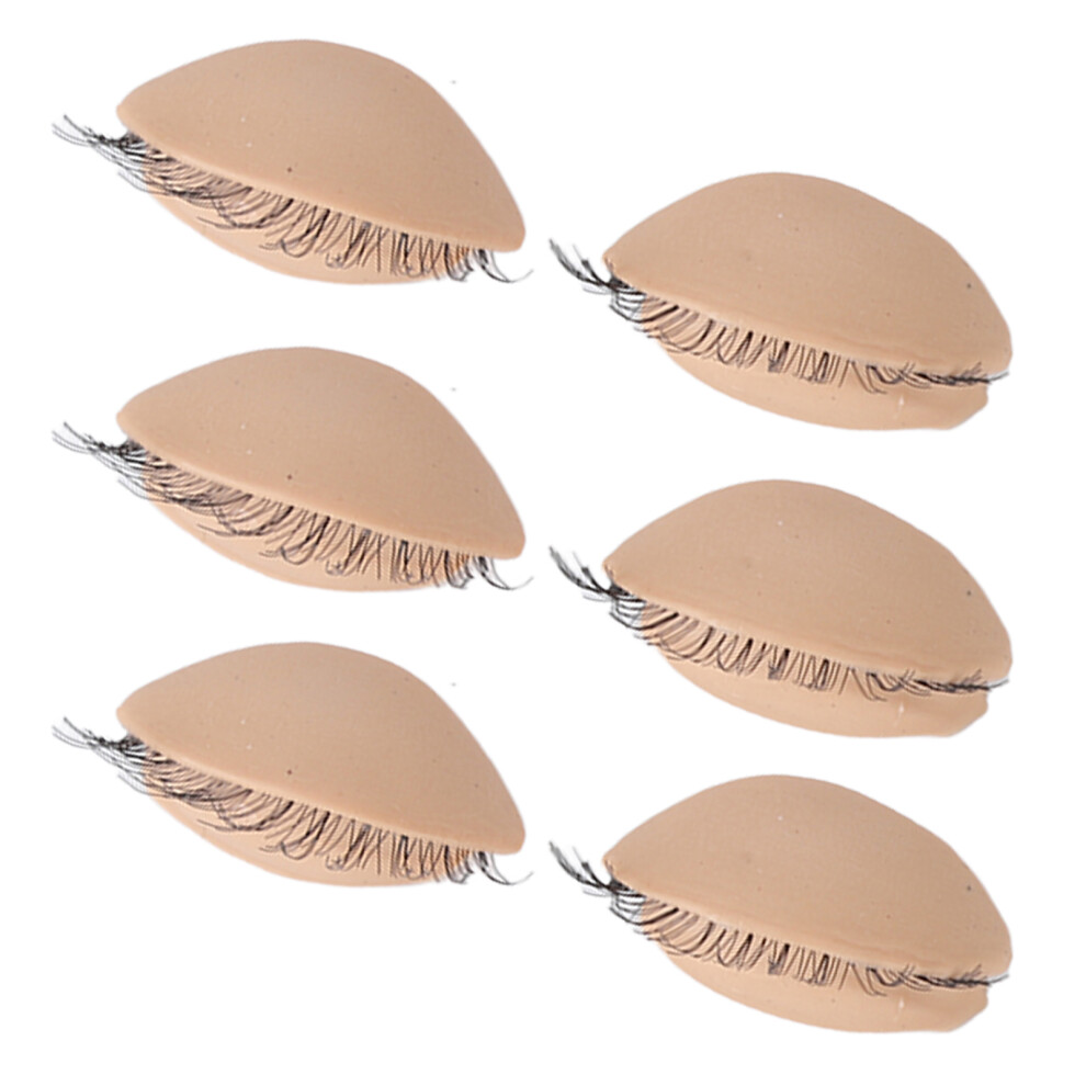 3 Pairs Mannequin Head Eyelids with Eyelashes for Eyelash Extension Grafting Training Practice Skin Color
