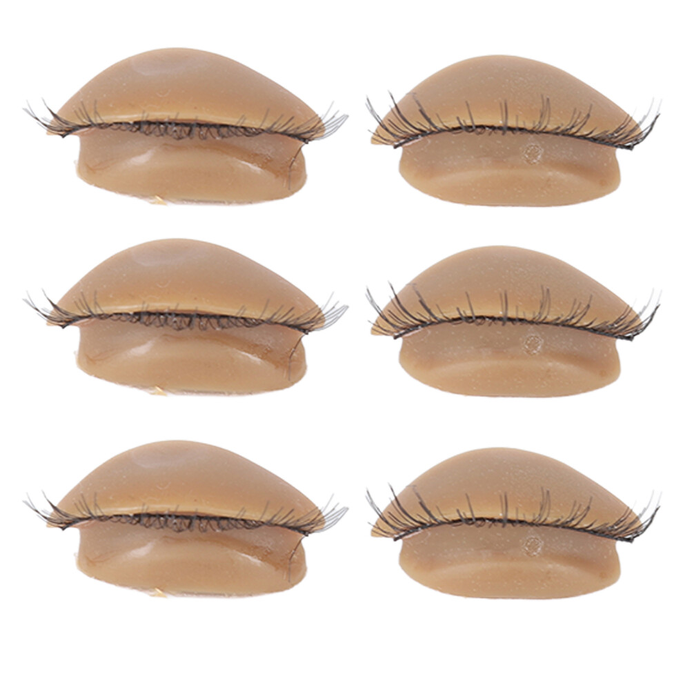 3 Pairs Mannequin Head Eyelids with Eyelashes for Eyelash Extension Grafting Training Practice Coffee