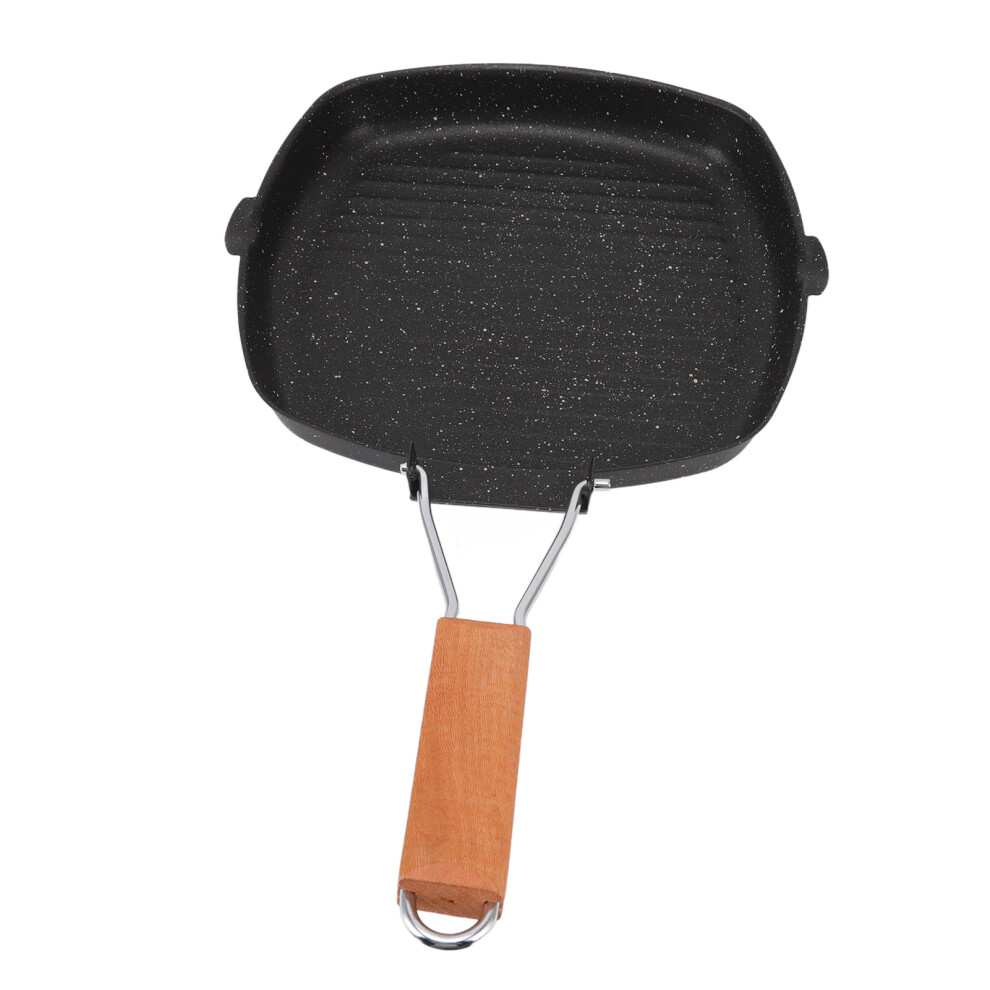 Frying Pan Outdoor Household Folding Beech Handle Energy Saving Non Stick Stripes Steak Special Pan Grilling Pan 24x24cm-image-OPC-PHVPDDP-NEW