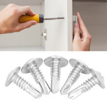 250PCS Self Drilling Screw Carbon Steel White Zinc Drill Screw M4.8x16mm for Metal Steel Round Washer Head