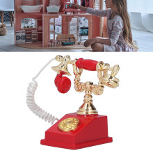 Teléfono en miniatura modelo 1:12 de aleación roja para casa de muñecas