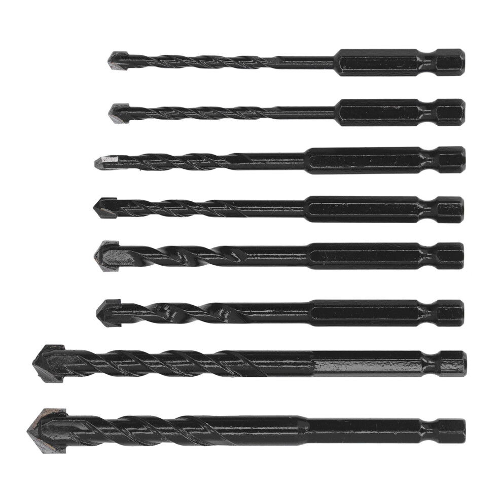 8Pcs Masonry Drill Bit Cemented Carbide 6.35Mm Hex Shank Black Set Kit For Tile Concrete 5031321518832