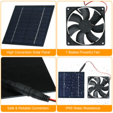 Ventilador de panel solar de 5W 6V IP65 120mm, 145x145mm negro