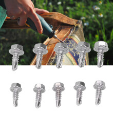 100Pcs Self Drilling Screw Assortment Hex Head 410 Stainless Steel 4.2x13mm 4.8x13mm