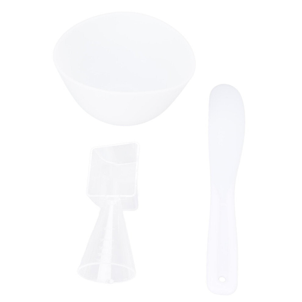 3pcs Face Mask Bowl Spatula Set Measuring Spoon Soft Silicone Washable Reusable Skin Care Clay Mask Applicator White