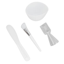 4pcs Face Mask Bowl Set Measuring Spoon Spatula Silicone Brush Washable Skin Mask Applicator White